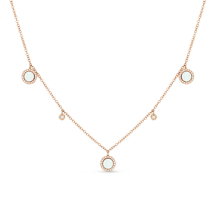 Beautiful Hand Crafted 14K Rose Gold 3MM Pink Mother Of Pearl And Diamond Milano Collection Necklace