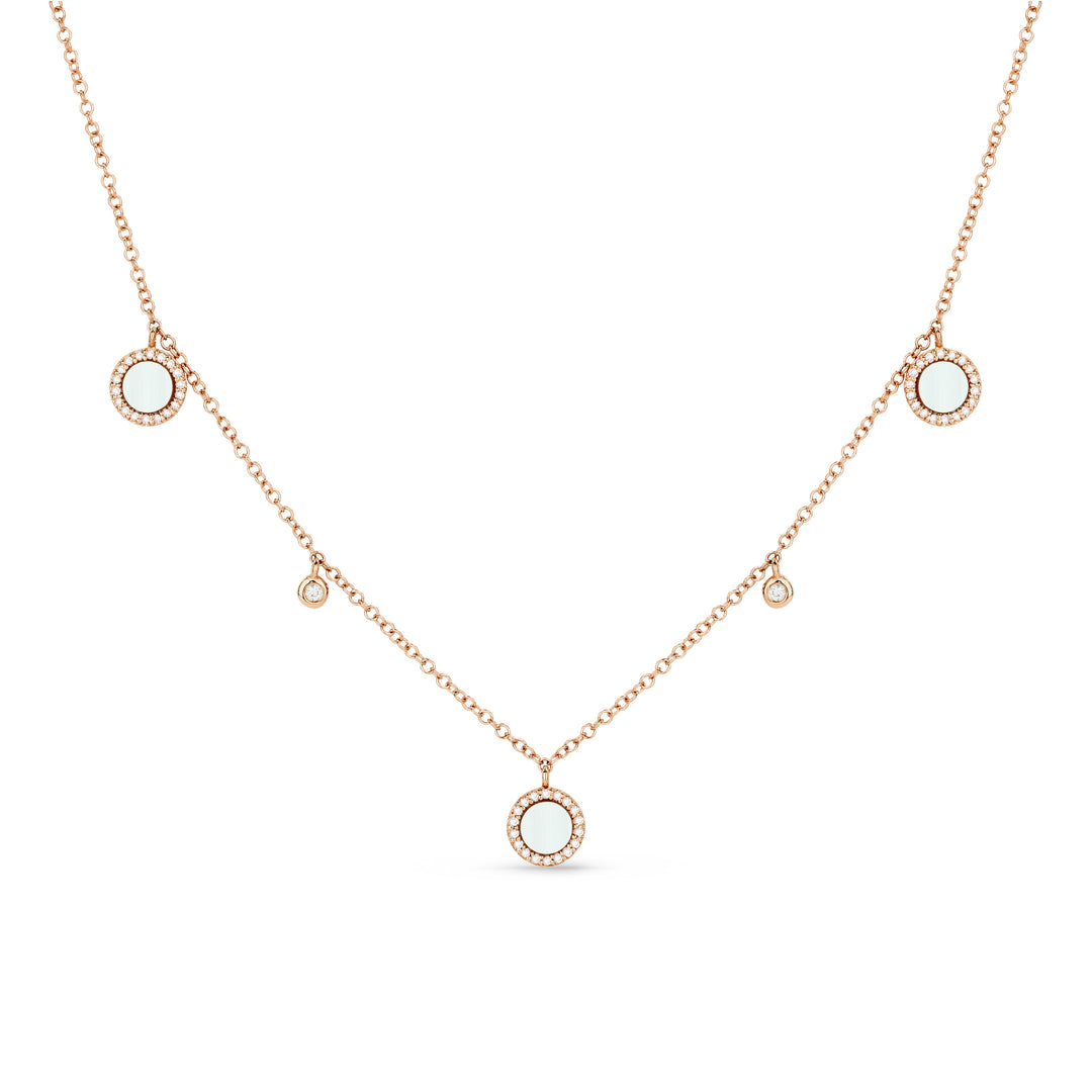 Beautiful Hand Crafted 14K Rose Gold 3MM Pink Mother Of Pearl And Diamond Milano Collection Necklace