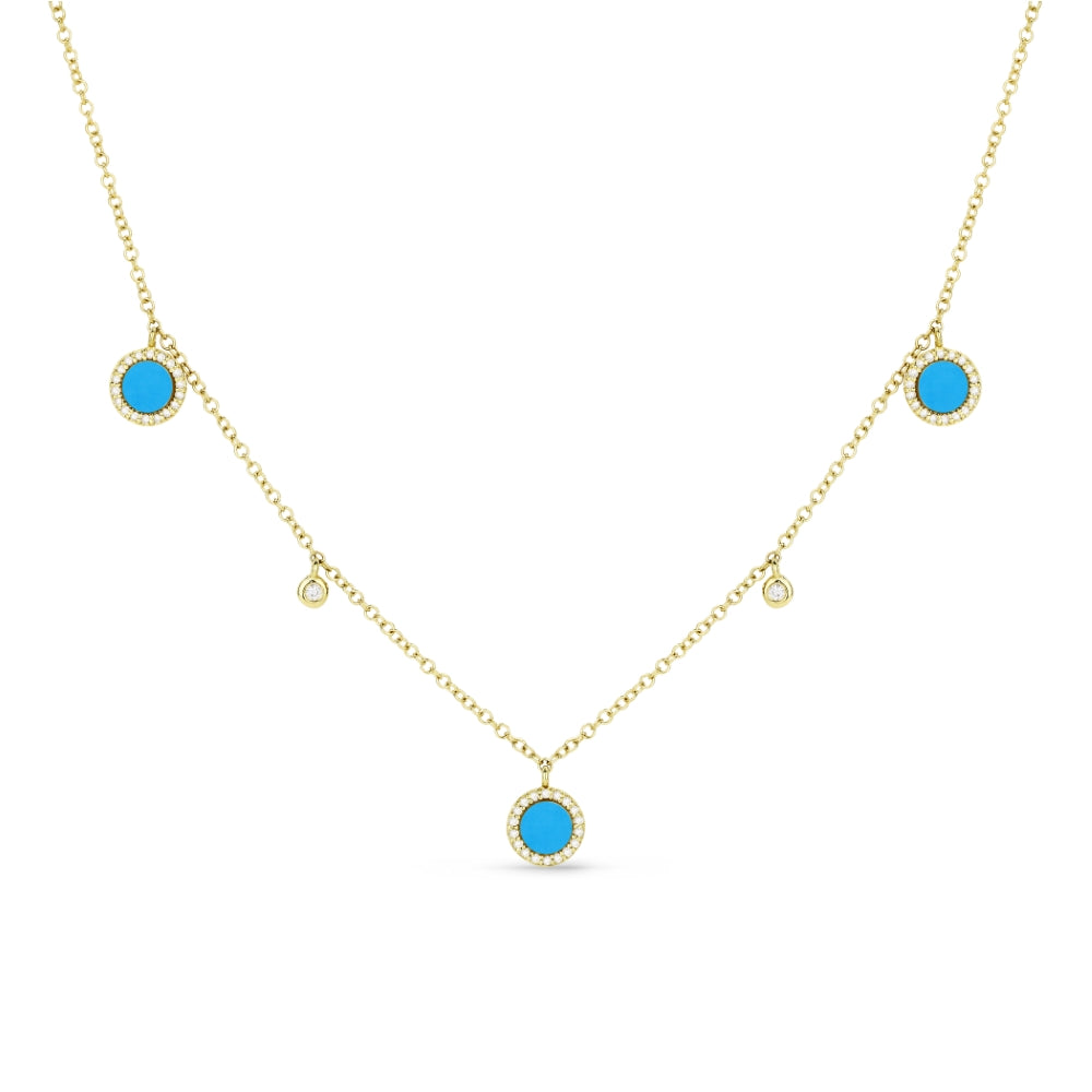 Beautiful Hand Crafted 14K Yellow Gold 3MM Turquoise And Diamond Milano Collection Necklace