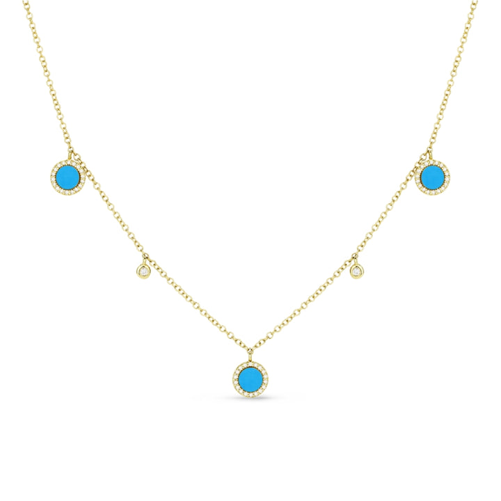 Beautiful Hand Crafted 14K Yellow Gold 3MM Turquoise And Diamond Milano Collection Necklace