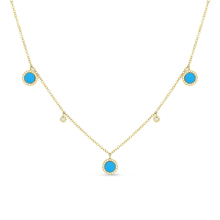 Beautiful Hand Crafted 14K Yellow Gold 3MM Turquoise And Diamond Milano Collection Necklace