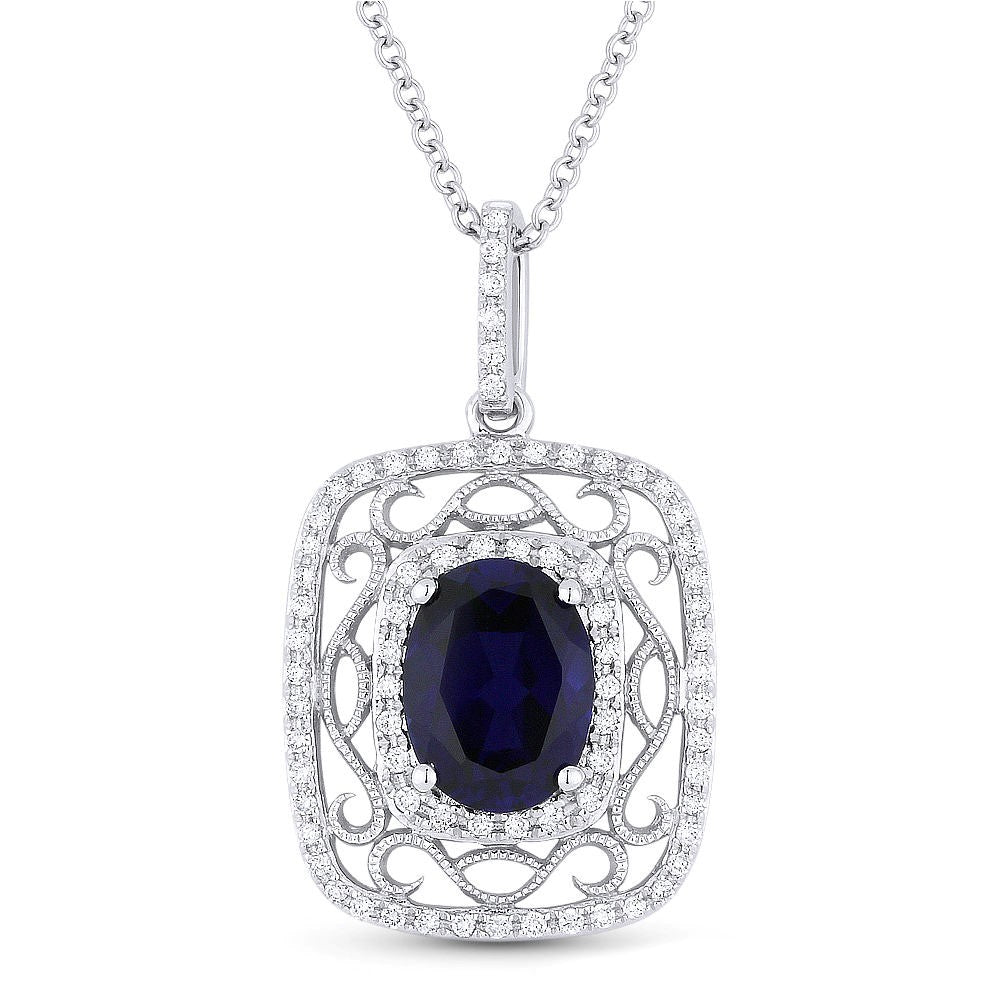 Beautiful Hand Crafted 14K White Gold  Created Sapphire And Diamond Eclectica Collection Pendant