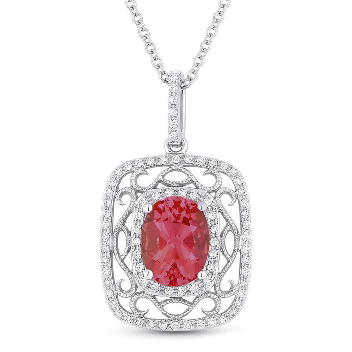 Beautiful Hand Crafted 14K White Gold  Garnet And Diamond Eclectica Collection Pendant