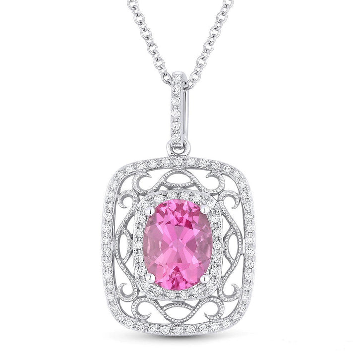 Beautiful Hand Crafted 14K White Gold  Created Pink Sapphire And Diamond Eclectica Collection Pendant