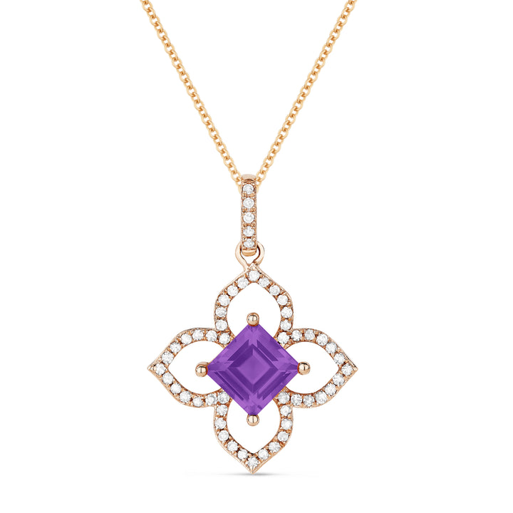 Beautiful Hand Crafted 14K Rose Gold 3X2MM Amethyst And Diamond Eclectica Collection Pendant