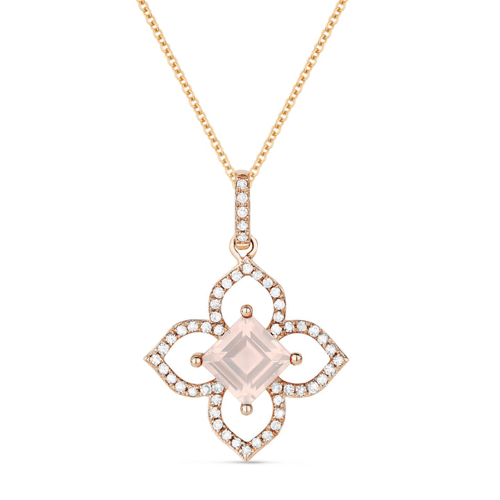 Beautiful Hand Crafted 14K Rose Gold 5MM Created Morganite And Diamond Essentials Collection Pendant