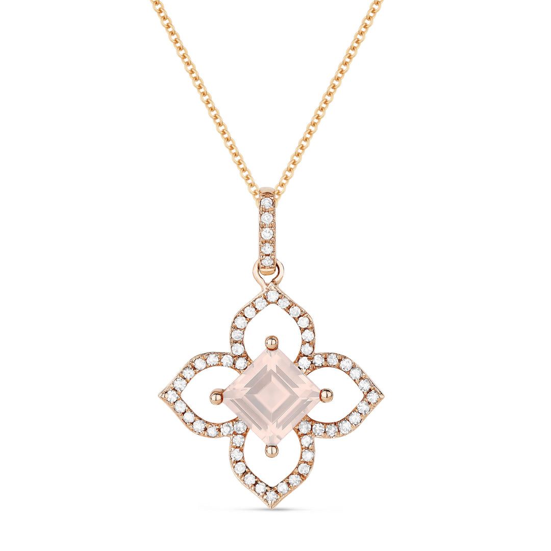 Beautiful Hand Crafted 14K Rose Gold 3X2MM Created Morganite And Diamond Eclectica Collection Pendant