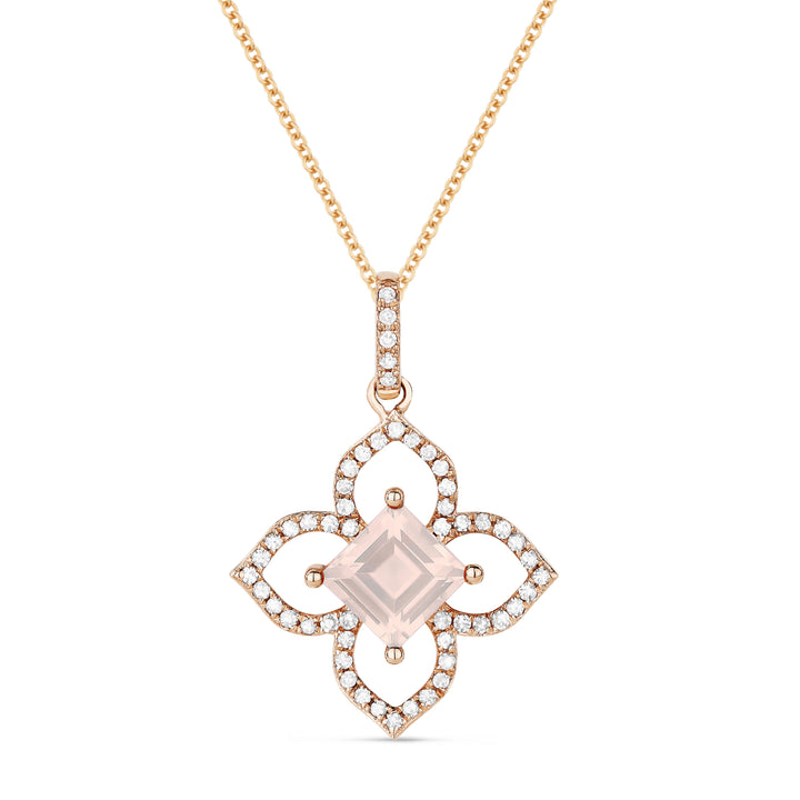 Beautiful Hand Crafted 14K Rose Gold 3X2MM Created Morganite And Diamond Eclectica Collection Pendant