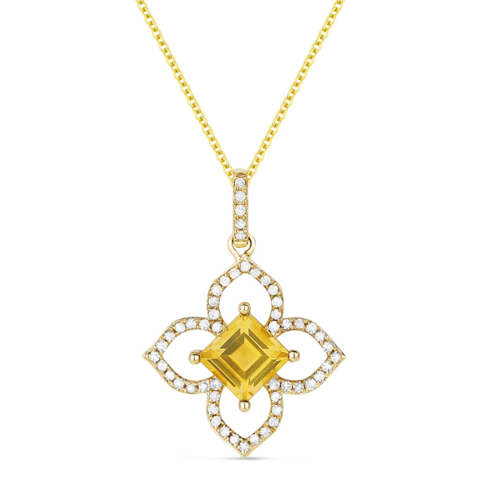 Beautiful Hand Crafted 14K Yellow Gold 3X2MM Citrine And Diamond Eclectica Collection Pendant