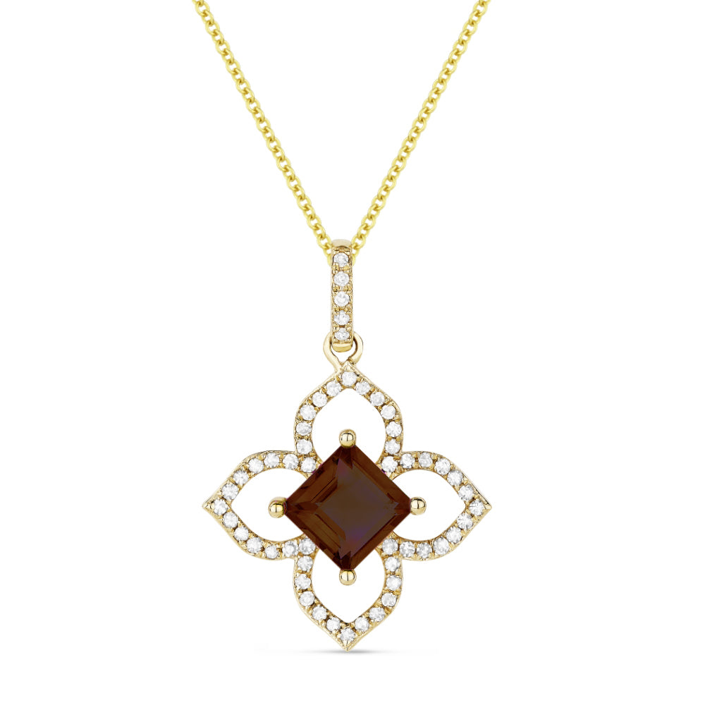 Beautiful Hand Crafted 14K Yellow Gold 5MM Garnet And Diamond Essentials Collection Pendant