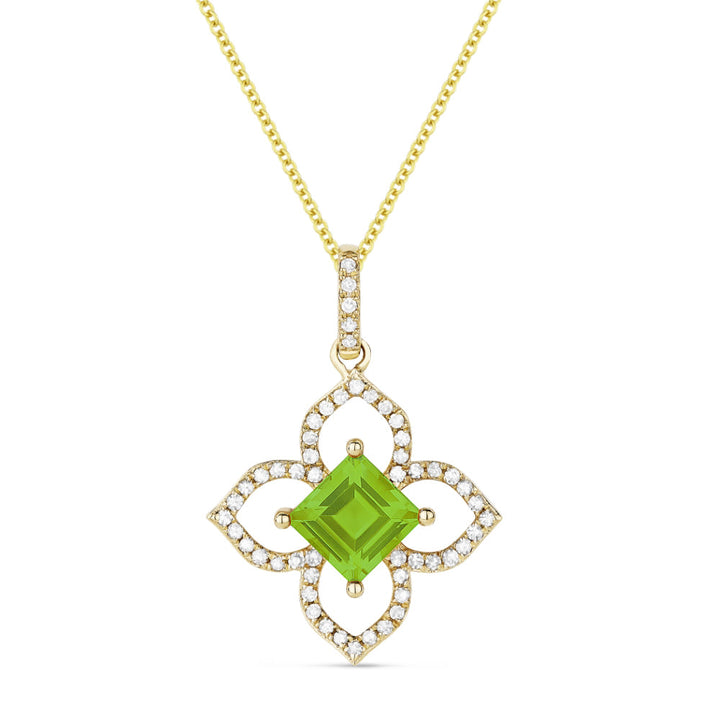 Beautiful Hand Crafted 14K Yellow Gold 5MM Peridot And Diamond Essentials Collection Pendant