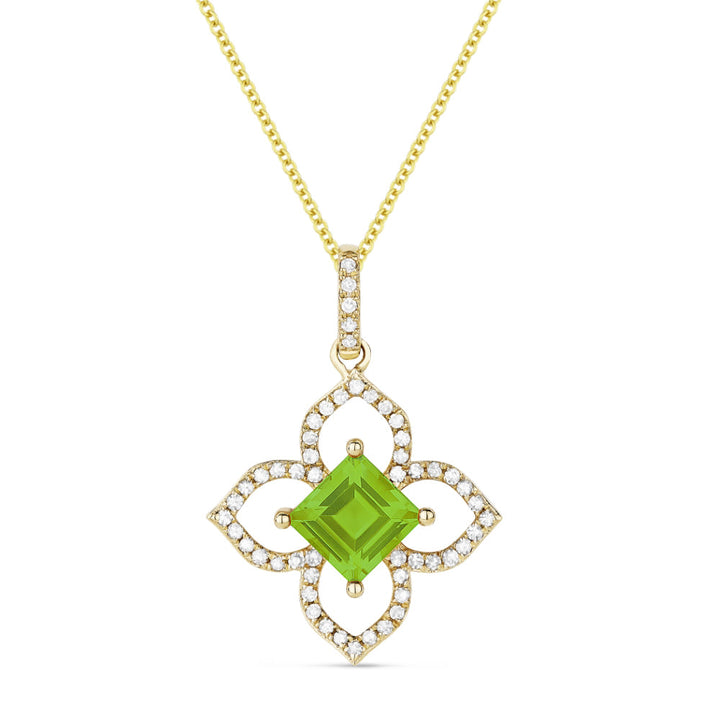 Beautiful Hand Crafted 14K Yellow Gold 3X2MM Peridot And Diamond Eclectica Collection Pendant