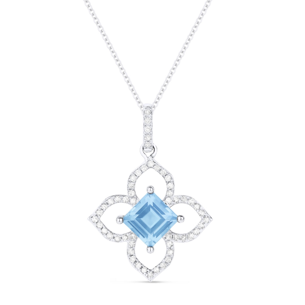 Beautiful Hand Crafted 14K White Gold 3X2MM Swiss Blue Topaz And Diamond Eclectica Collection Pendant