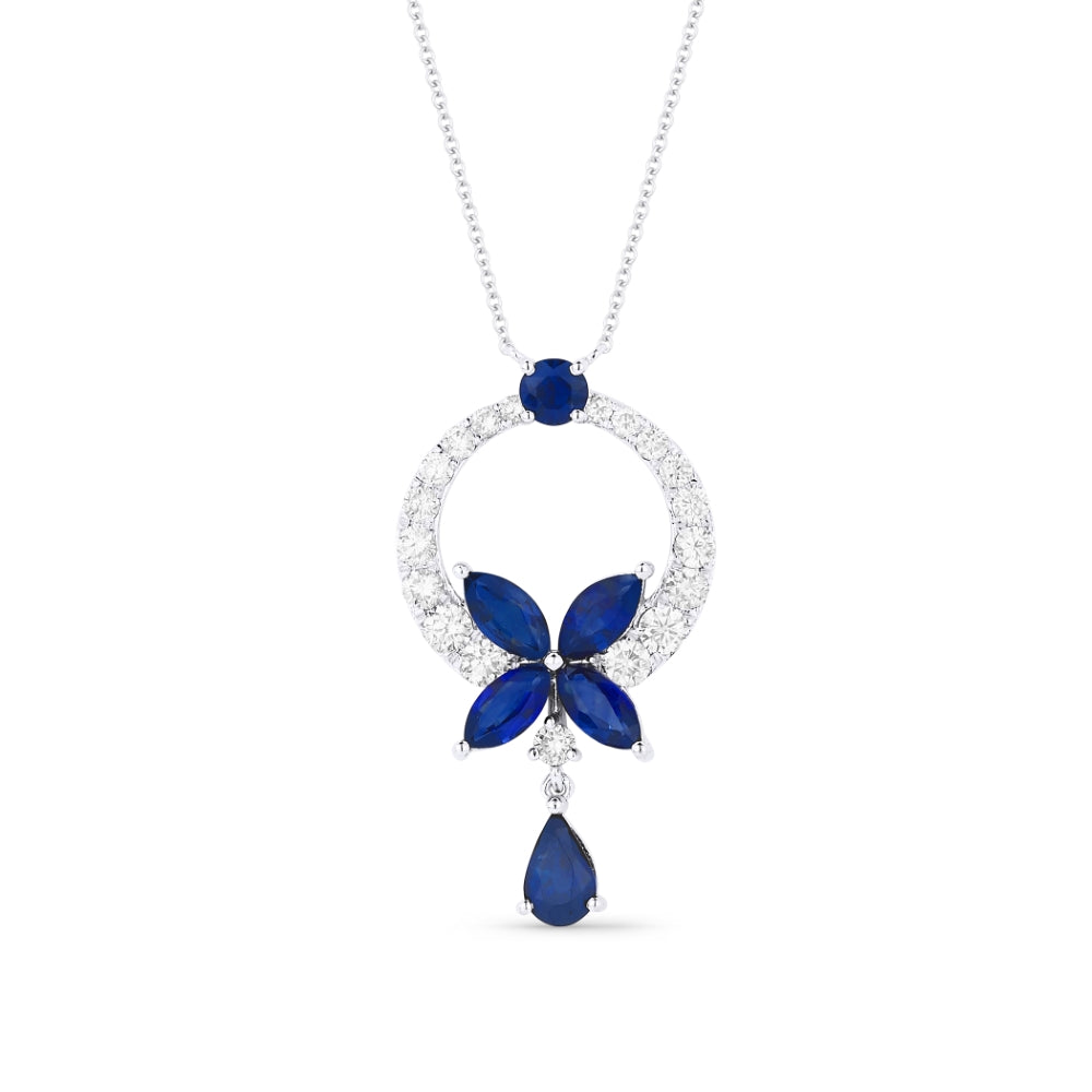 Beautiful Hand Crafted 14K White Gold  Sapphire And Diamond Arianna Collection Necklace