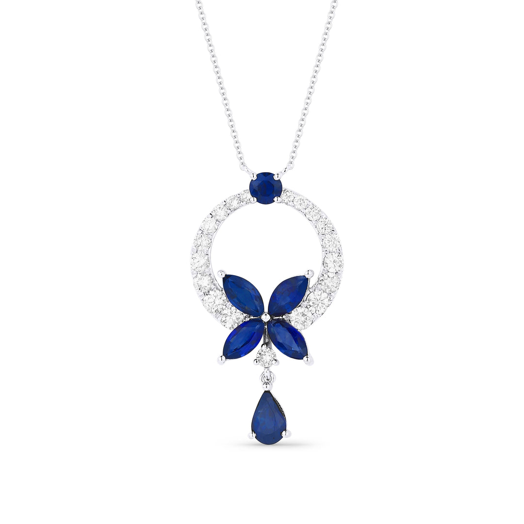 Beautiful Hand Crafted 14K White Gold  Sapphire And Diamond Arianna Collection Necklace