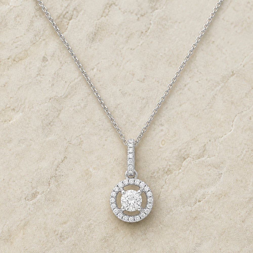 N1383 - 14K Gold Diamond Round Pendant