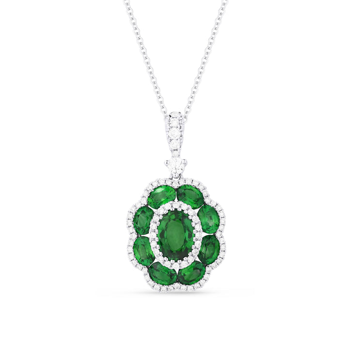 Beautiful Hand Crafted 18K White Gold  Emerald And Diamond Arianna Collection Pendant