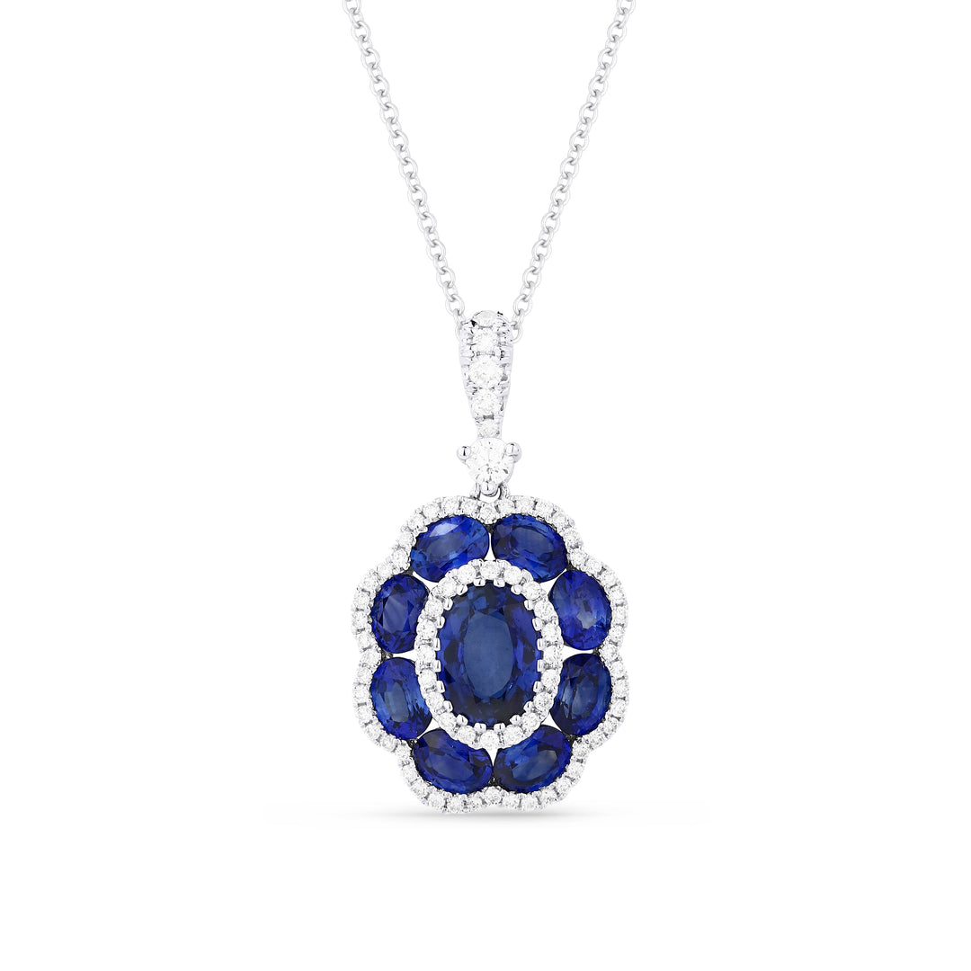 Beautiful Hand Crafted 18K White Gold  Sapphire And Diamond Arianna Collection Pendant