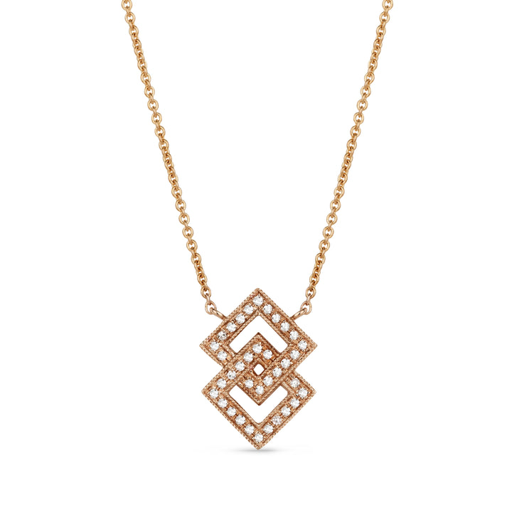 Beautiful Hand Crafted 14K Rose Gold White Diamond Milano Collection Necklace