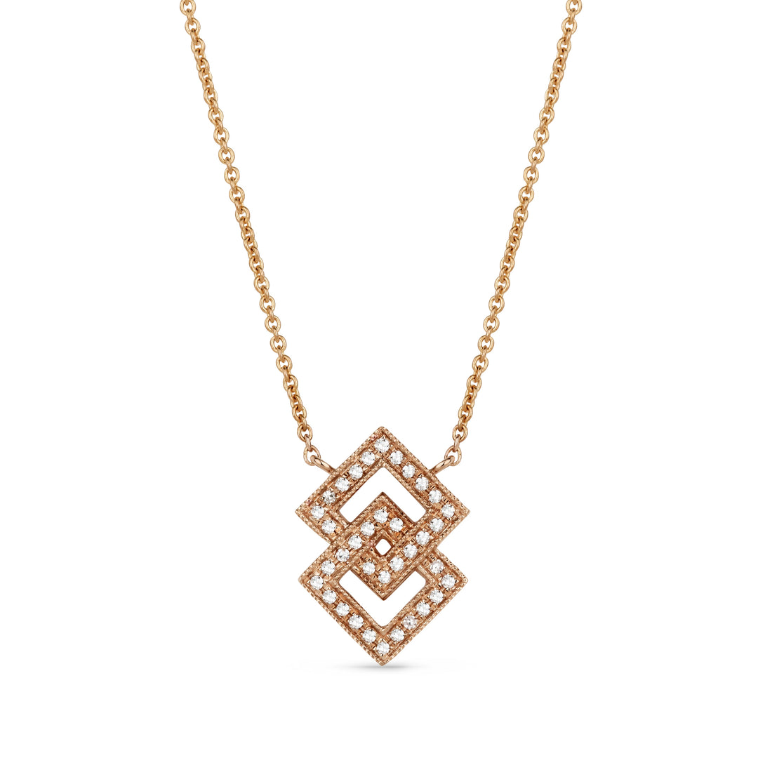 Beautiful Hand Crafted 14K Rose Gold White Diamond Milano Collection Necklace