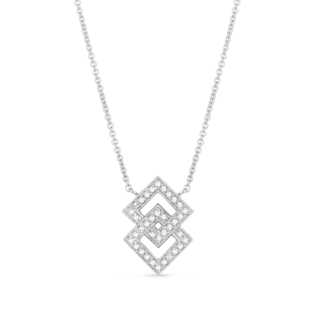 Beautiful Hand Crafted 14K White Gold White Diamond Milano Collection Necklace