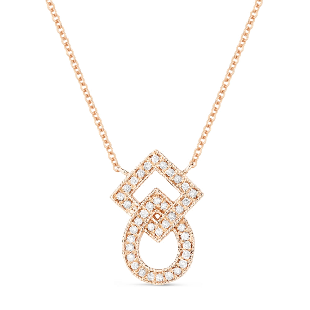 Beautiful Hand Crafted 14K Rose Gold White Diamond Milano Collection Necklace