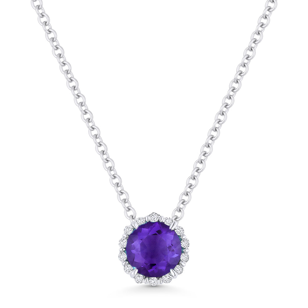 Beautiful Hand Crafted 14K White Gold 5MM Amethyst And Diamond Essentials Collection Pendant