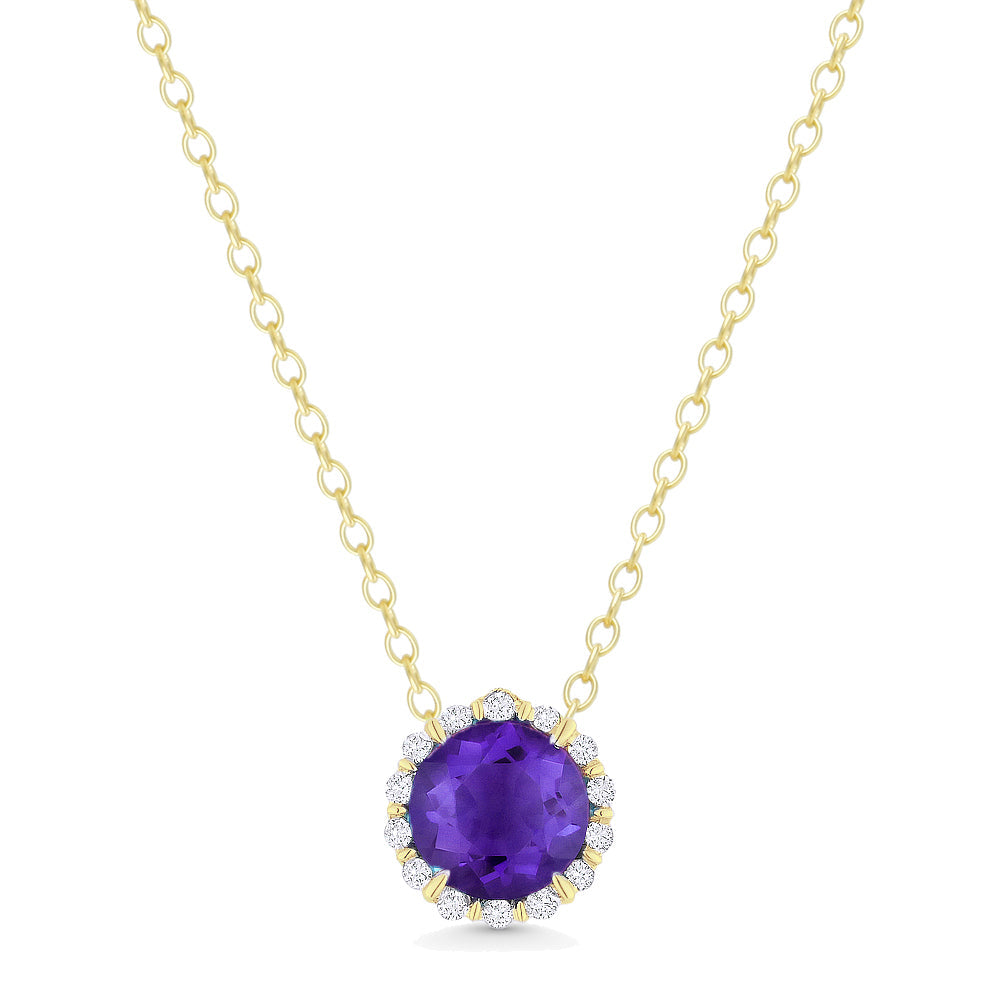 Beautiful Hand Crafted 14K Yellow Gold 5MM Amethyst And Diamond Essentials Collection Pendant
