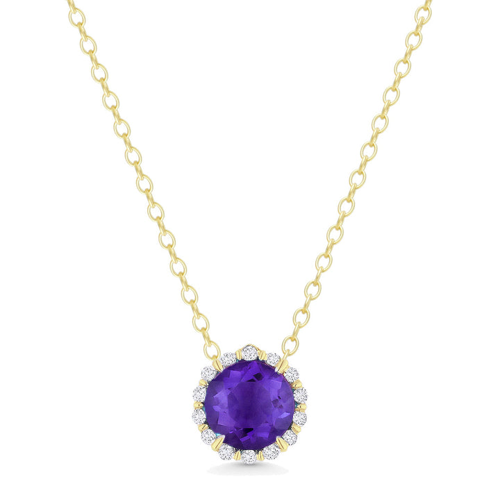 Beautiful Hand Crafted 14K Yellow Gold 5MM Amethyst And Diamond Essentials Collection Pendant