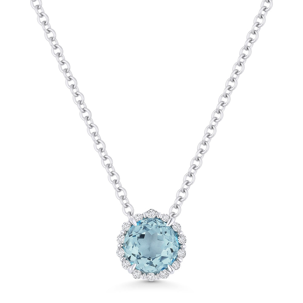 Beautiful Hand Crafted 14K White Gold 5MM Aquamarine And Diamond Essentials Collection Pendant