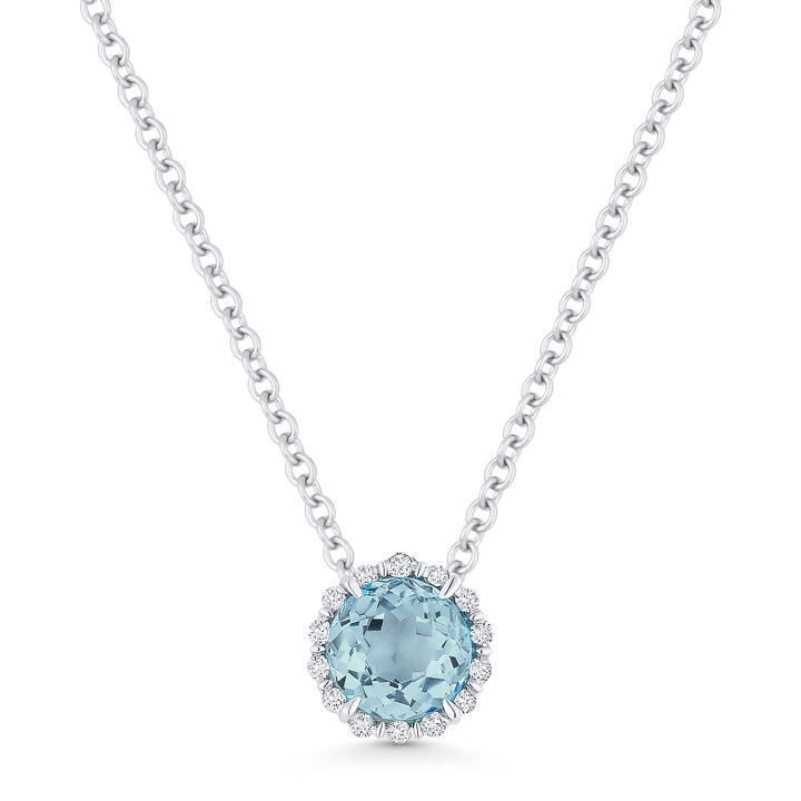 Beautiful Hand Crafted 14K White Gold 5MM Aquamarine And Diamond Essentials Collection Pendant