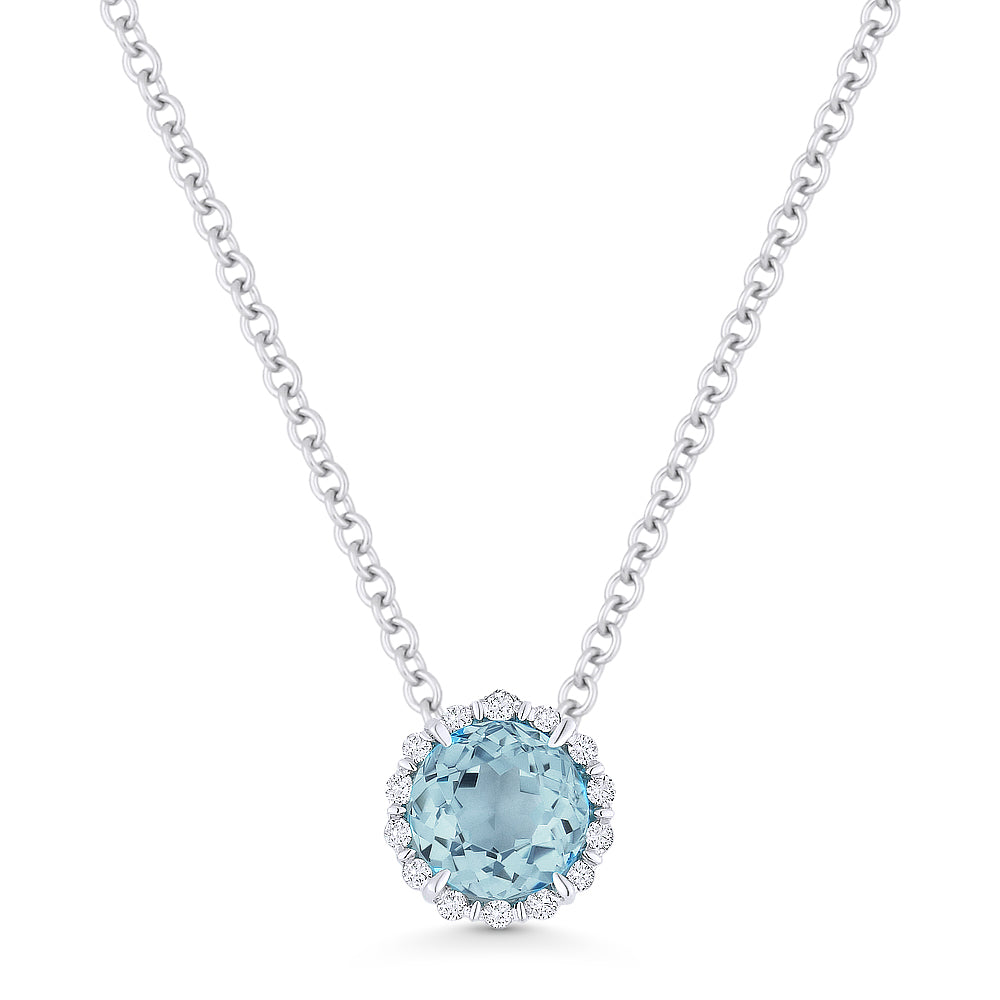 Beautiful Hand Crafted 14K White Gold 5MM Aquamarine And Diamond Essentials Collection Pendant