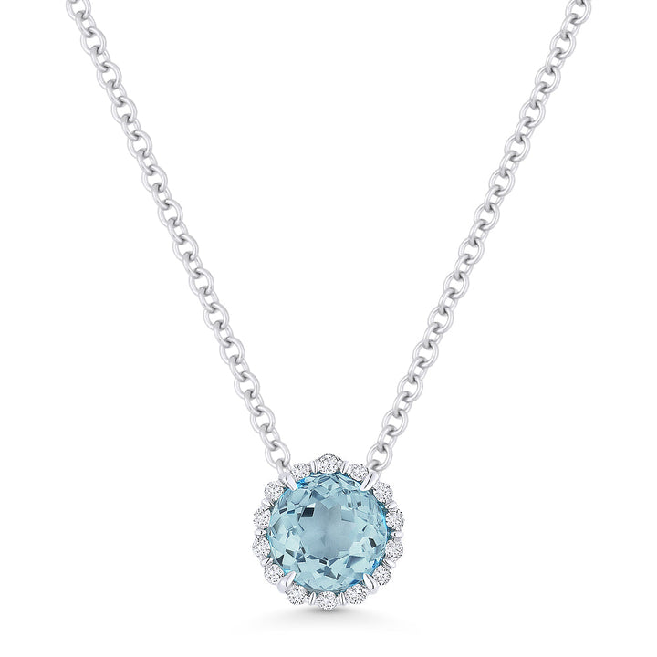 Beautiful Hand Crafted 14K White Gold 5MM Aquamarine And Diamond Essentials Collection Pendant