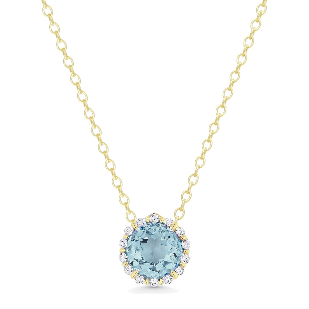 Beautiful Hand Crafted 14K Yellow Gold 5MM Aquamarine And Diamond Essentials Collection Pendant