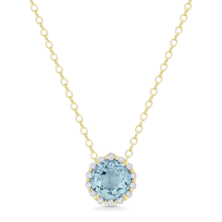 Beautiful Hand Crafted 14K Yellow Gold 5MM Aquamarine And Diamond Essentials Collection Pendant