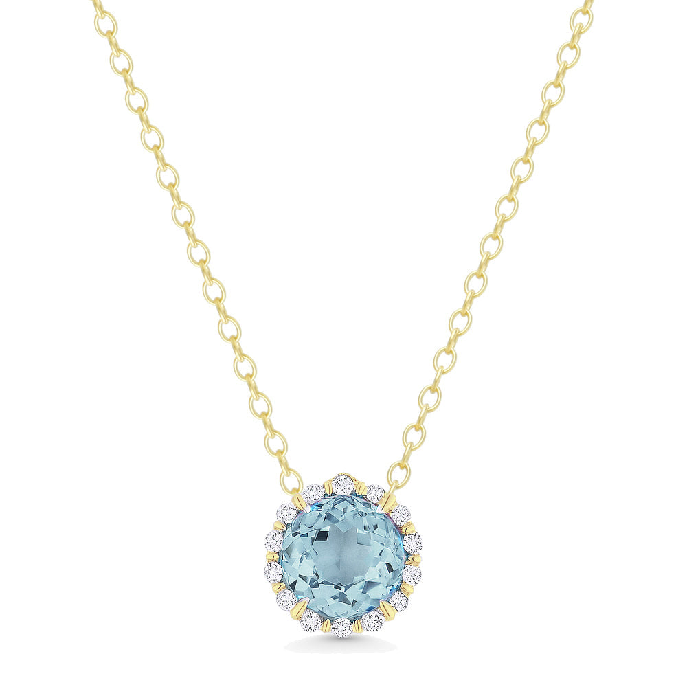 Beautiful Hand Crafted 14K Yellow Gold 5MM Aquamarine And Diamond Essentials Collection Pendant
