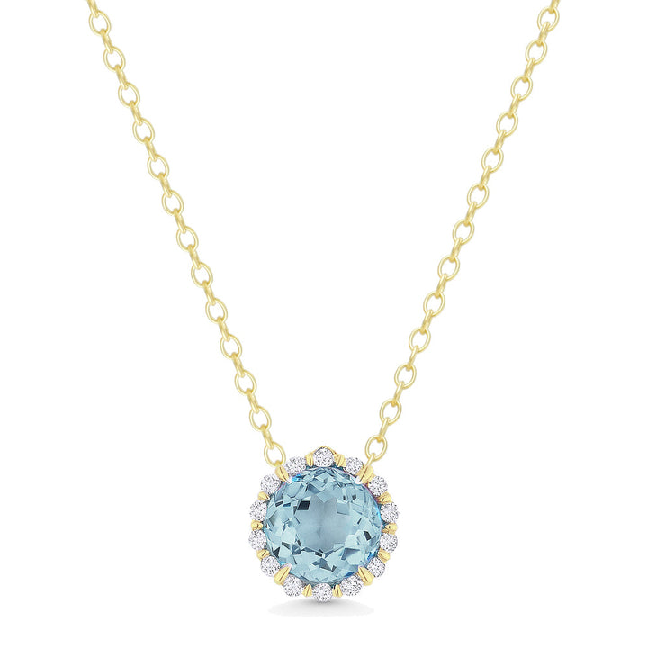 Beautiful Hand Crafted 14K Yellow Gold 5MM Aquamarine And Diamond Essentials Collection Pendant