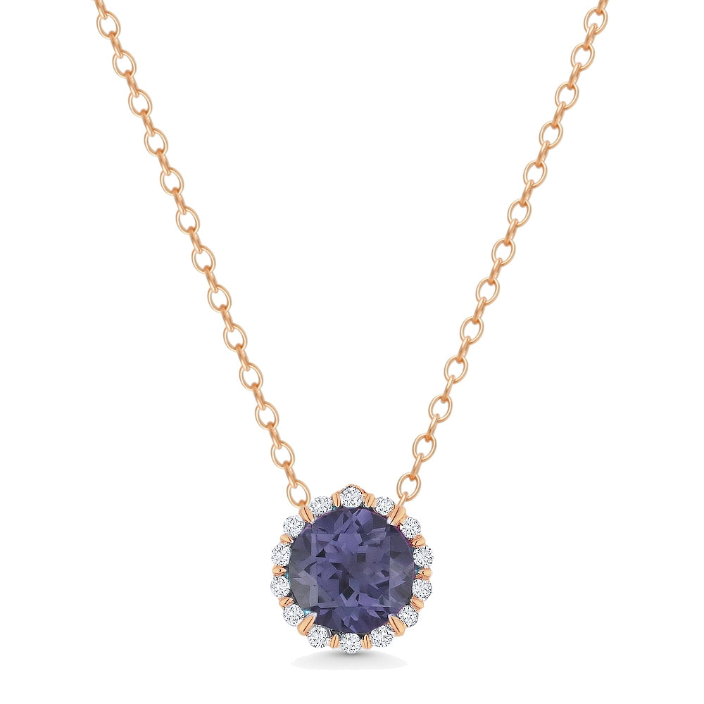 Beautiful Hand Crafted 14K Rose Gold 5MM Created Alexandrite And Diamond Essentials Collection Pendant