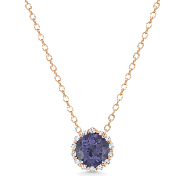 Beautiful Hand Crafted 14K Rose Gold 5MM Created Alexandrite And Diamond Essentials Collection Pendant