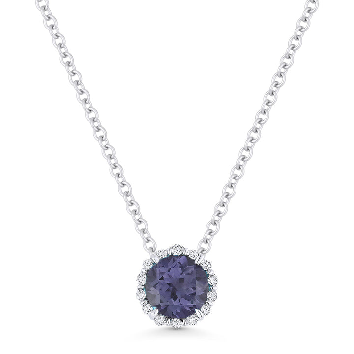 Beautiful Hand Crafted 14K White Gold 5MM Created Alexandrite And Diamond Essentials Collection Pendant