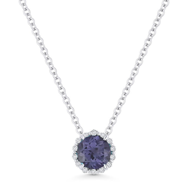 Beautiful Hand Crafted 14K White Gold 5MM Created Alexandrite And Diamond Essentials Collection Pendant