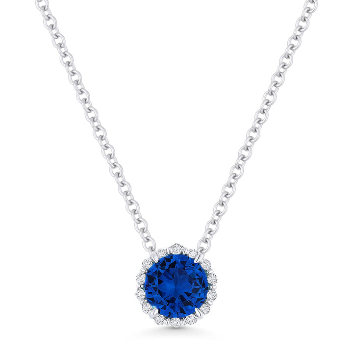 Beautiful Hand Crafted 14K White Gold 5MM Created Sapphire And Diamond Essentials Collection Pendant
