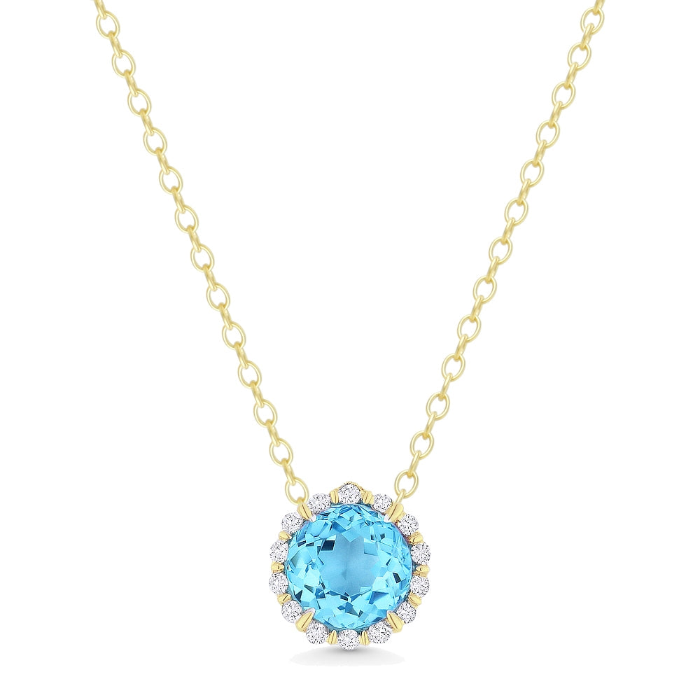 Beautiful Hand Crafted 14K Yellow Gold 5MM Blue Topaz And Diamond Essentials Collection Pendant