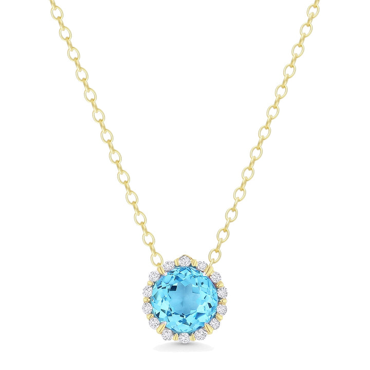 Beautiful Hand Crafted 14K Yellow Gold 5MM Blue Topaz And Diamond Essentials Collection Pendant