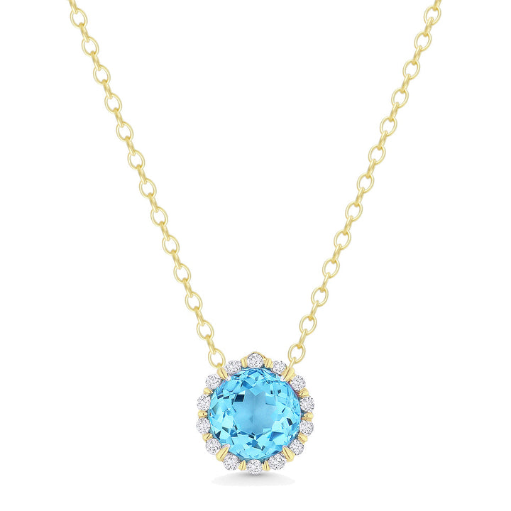 Beautiful Hand Crafted 14K Yellow Gold 5MM Blue Topaz And Diamond Essentials Collection Pendant