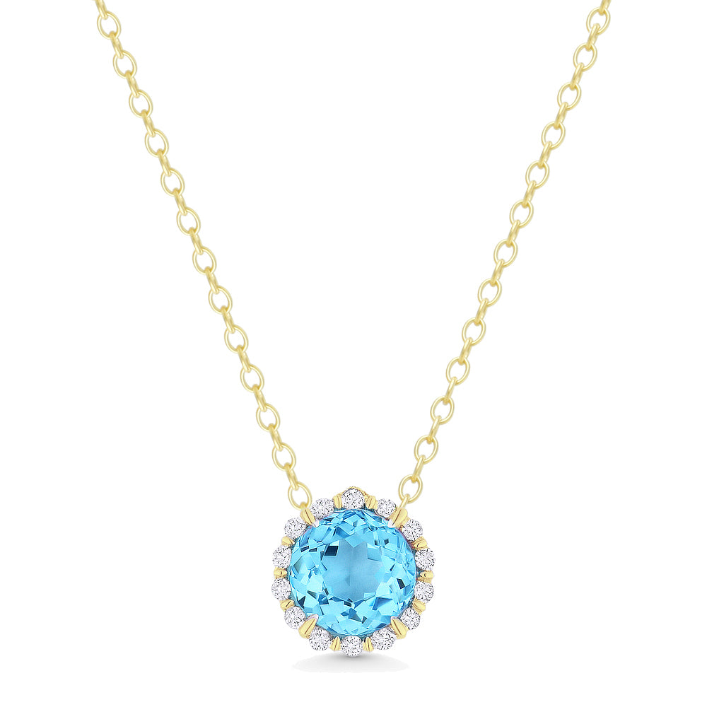 Beautiful Hand Crafted 14K Yellow Gold 5MM Blue Topaz And Diamond Essentials Collection Pendant