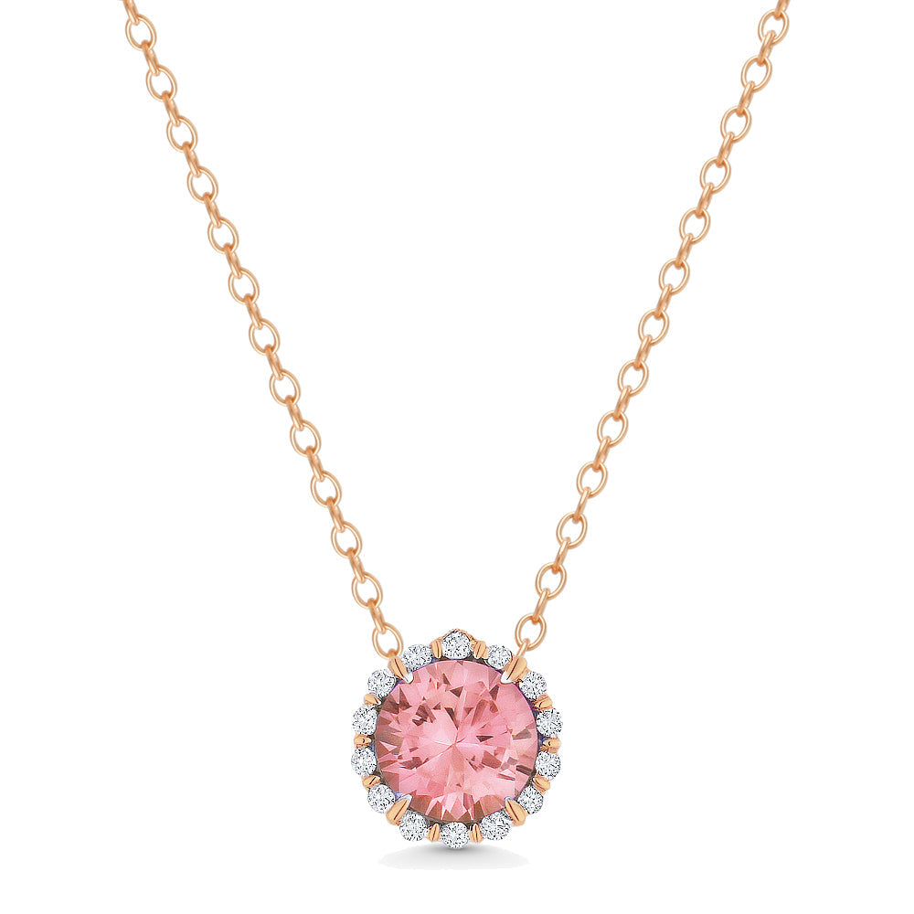 Beautiful Hand Crafted 14K Rose Gold 5MM Created Morganite And Diamond Essentials Collection Pendant