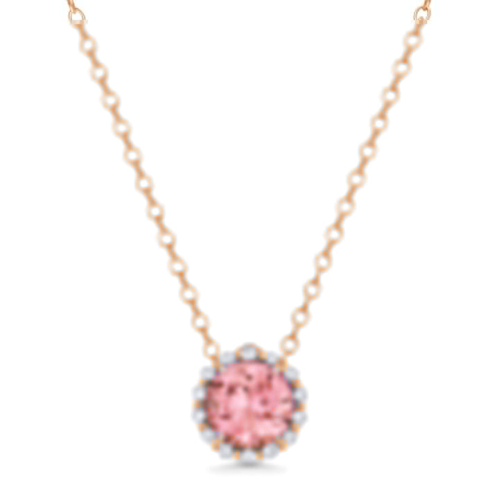 Beautiful Hand Crafted 14K Rose Gold 5MM Created Morganite And Diamond Essentials Collection Pendant