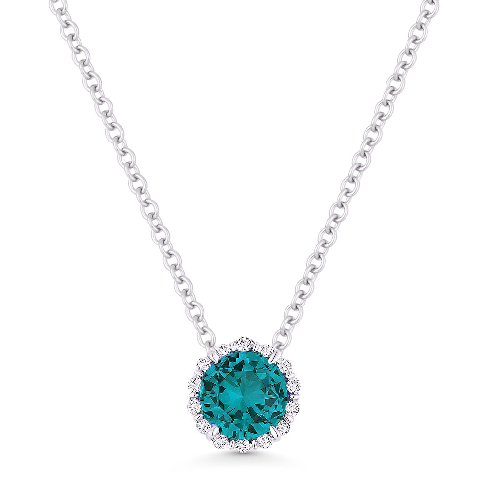 Beautiful Hand Crafted 14K White Gold 5MM Created Tourmaline Paraiba And Diamond Essentials Collection Pendant