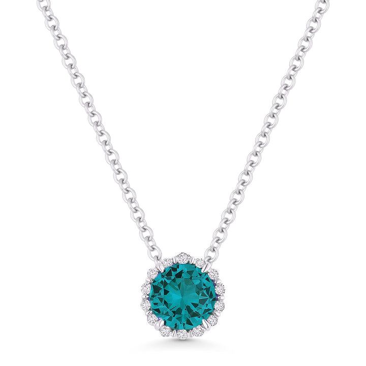 Beautiful Hand Crafted 14K White Gold 5MM Created Tourmaline Paraiba And Diamond Essentials Collection Pendant